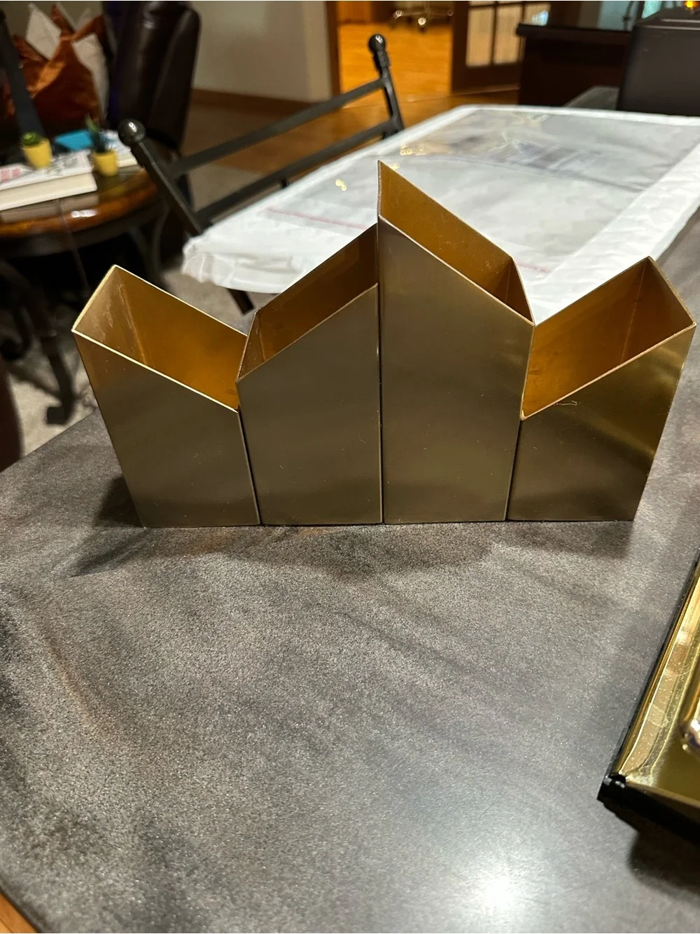Vintage-Style Gold Metal Geometric Desktop Organizer